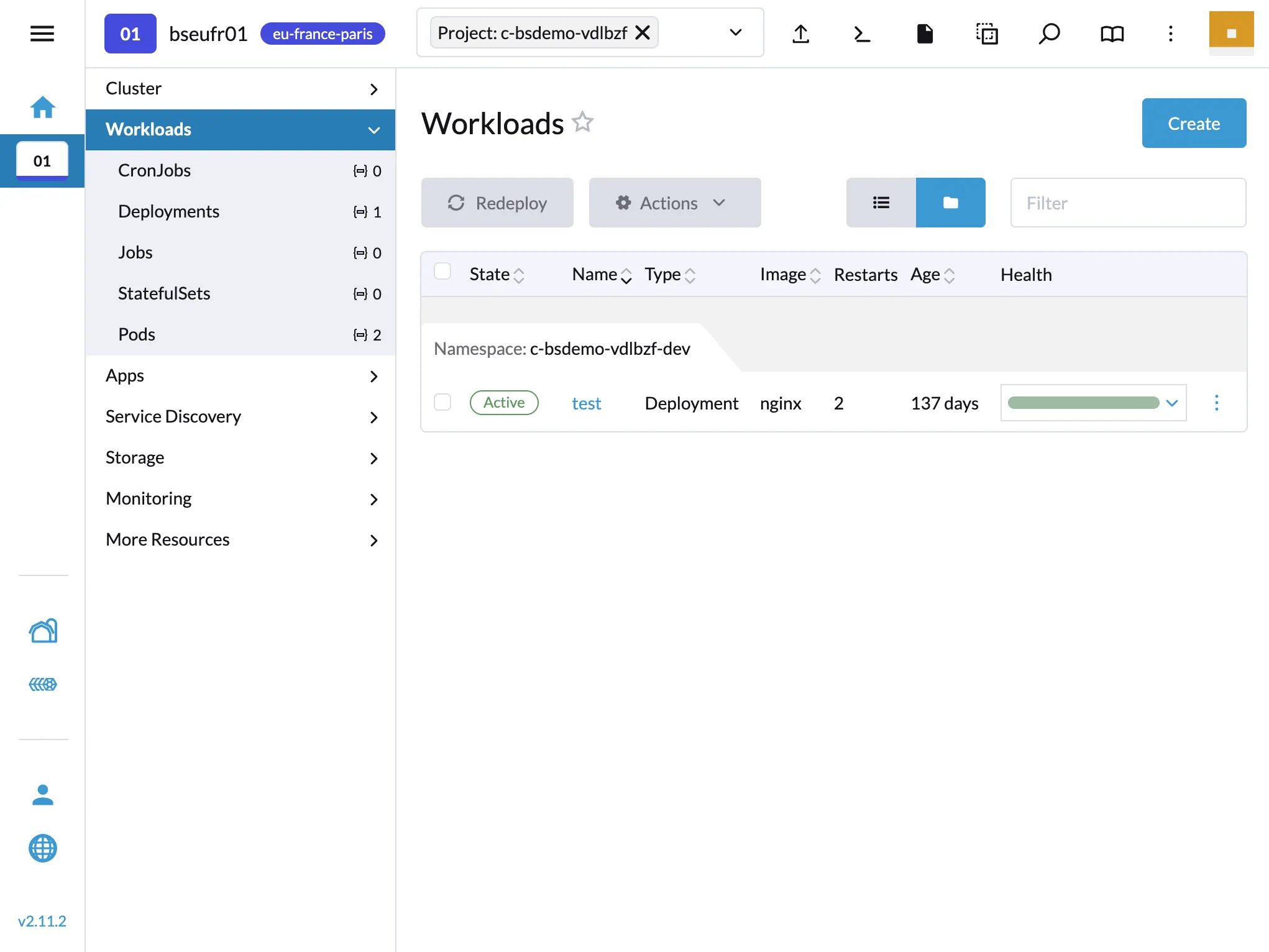 Interface de Rancher