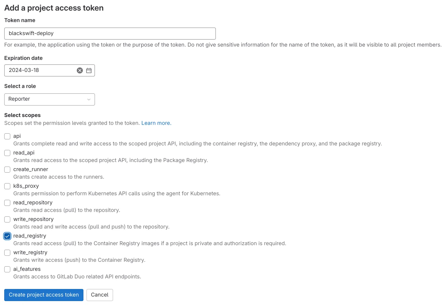 Création d'un access token